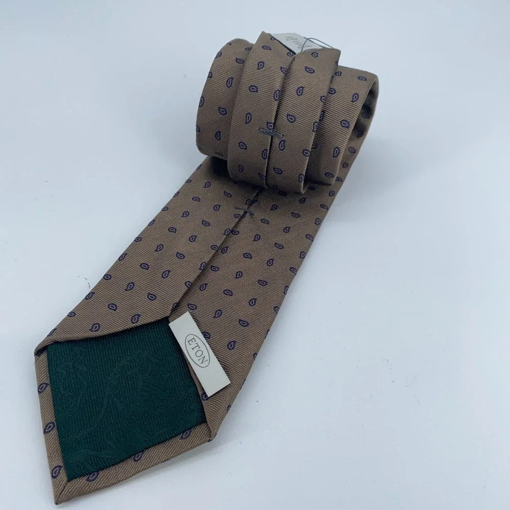 Eton Tie Mens One Size Brown Navy Paisley Silk Classic Luxury Necktie Italy Made